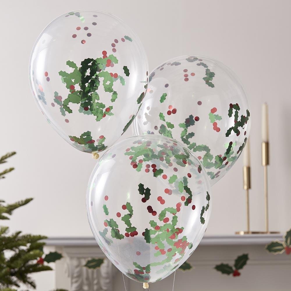 Holly and Berries Confetti Latex Balloons - 图片 2