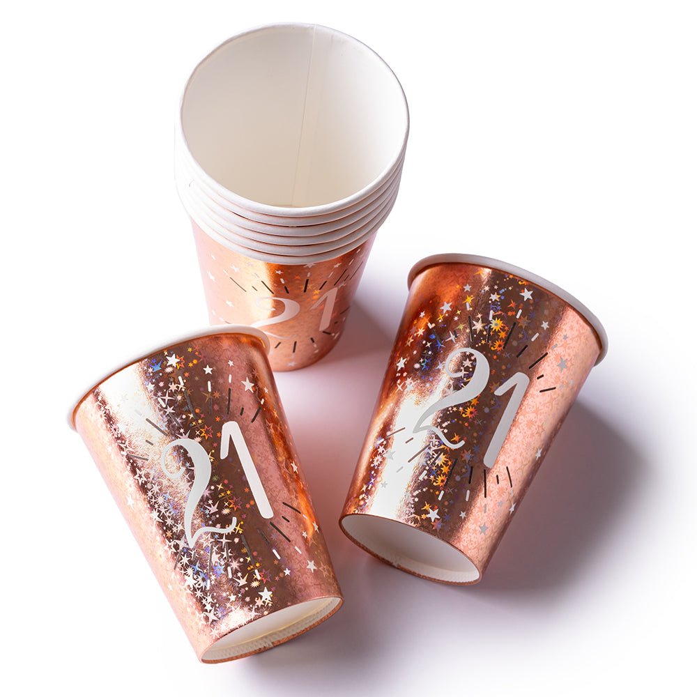 21st Birthday Rose Gold Paper Cups (x10) - 图片 2
