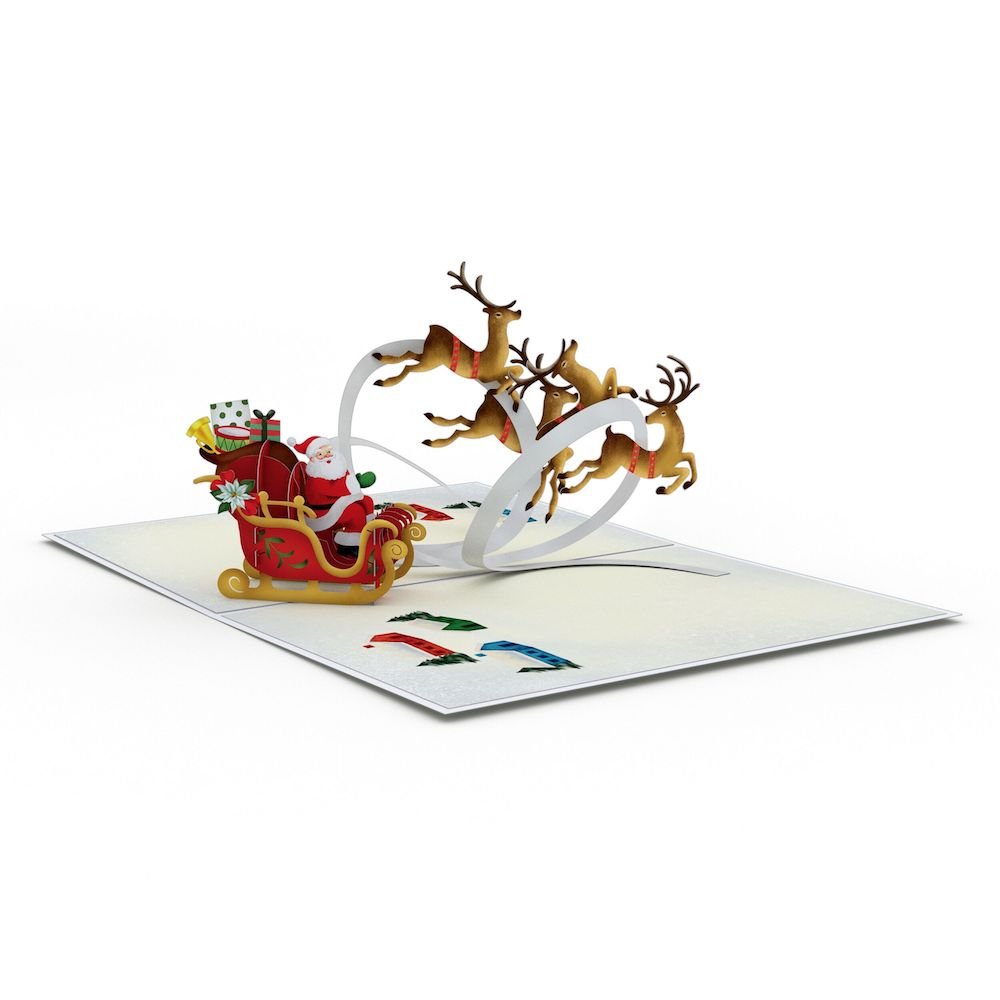 Santa Sleigh and Reindeer Pop-Up Card - 图片 3