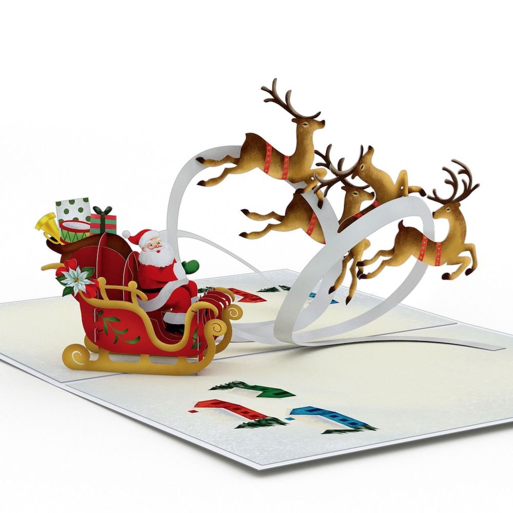 Santa Sleigh and Reindeer Pop-Up Card - 图片 2